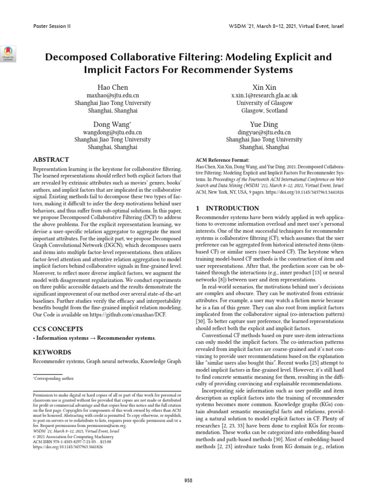 Decomposed Collaborative Filtering Modeling Explicit and Implicit ...