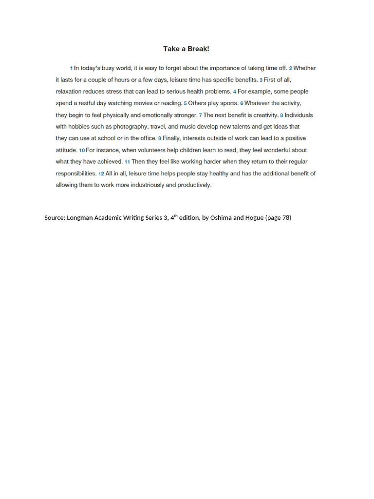 2a P1-3 Task During Class - Summary of Text Take A Break | PDF
