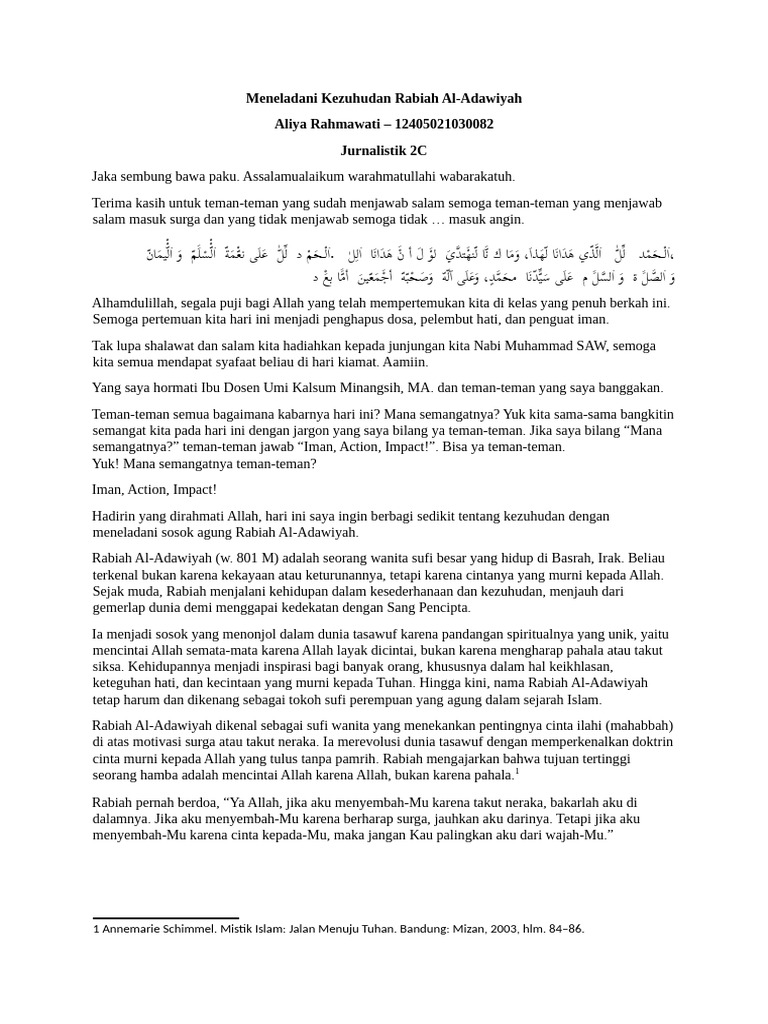 Meneladani Kezuhudan Rabiah Al-Adawiyah | PDF