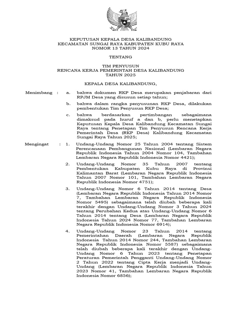 Tim Penyusun RKP Desa Kalibandung 2025 | PDF