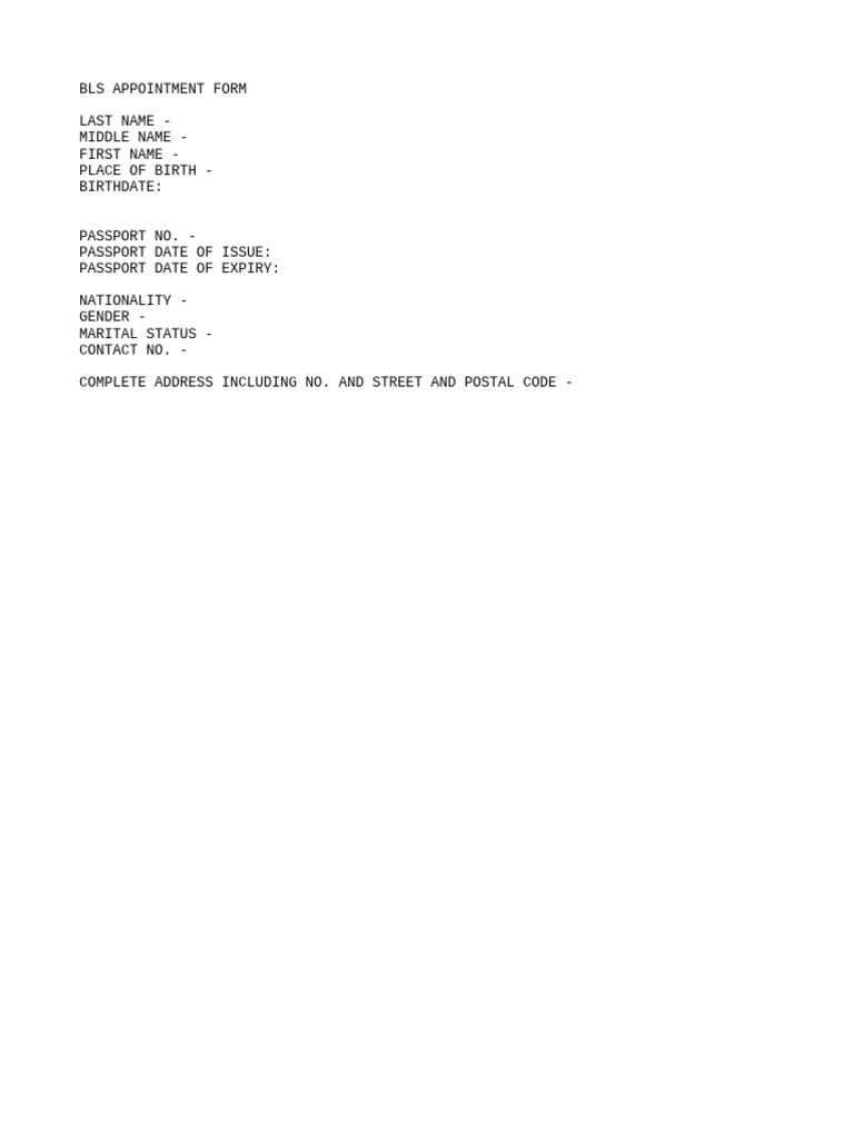 BLS Appointment Form Template | PDF