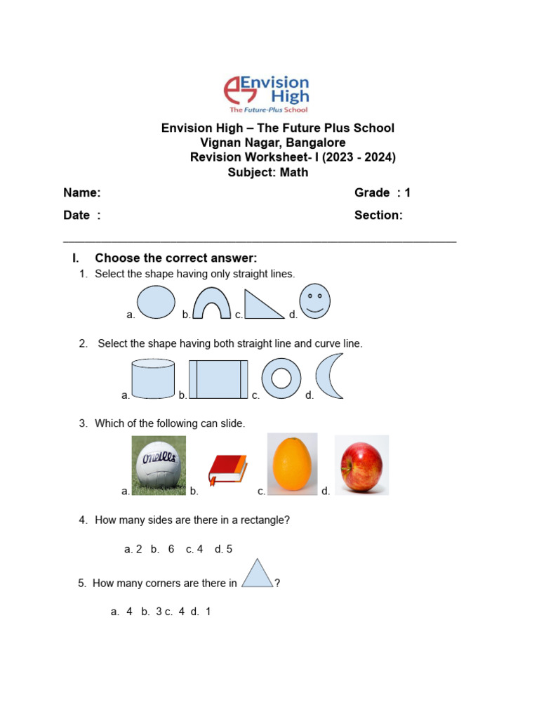 Grade 1 Math Revision Worksheets | PDF | Geometry | Geometric Shapes