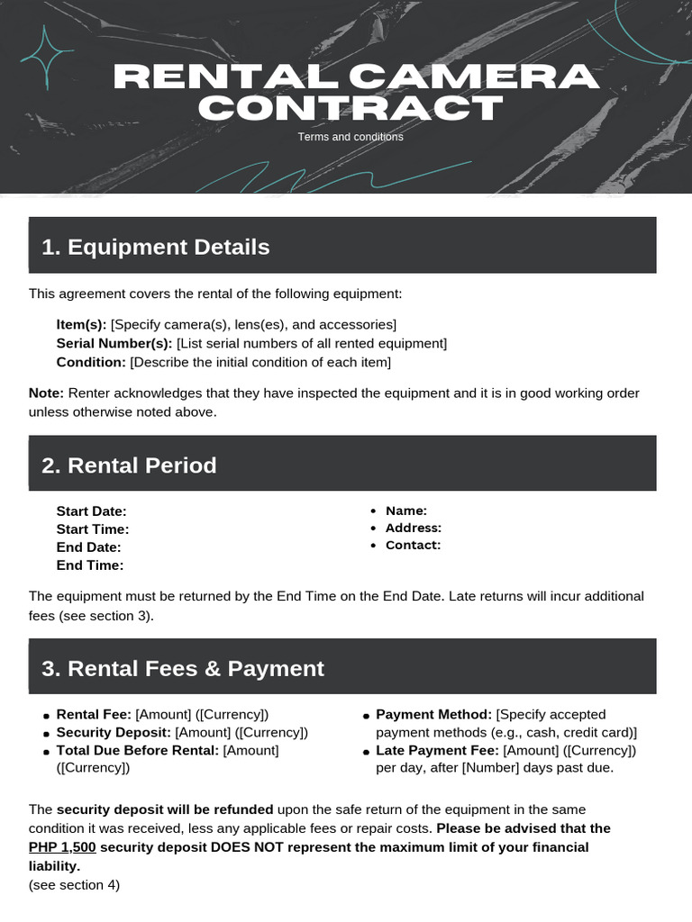 Camera Rental Agreement Template | PDF | Renting | Fee