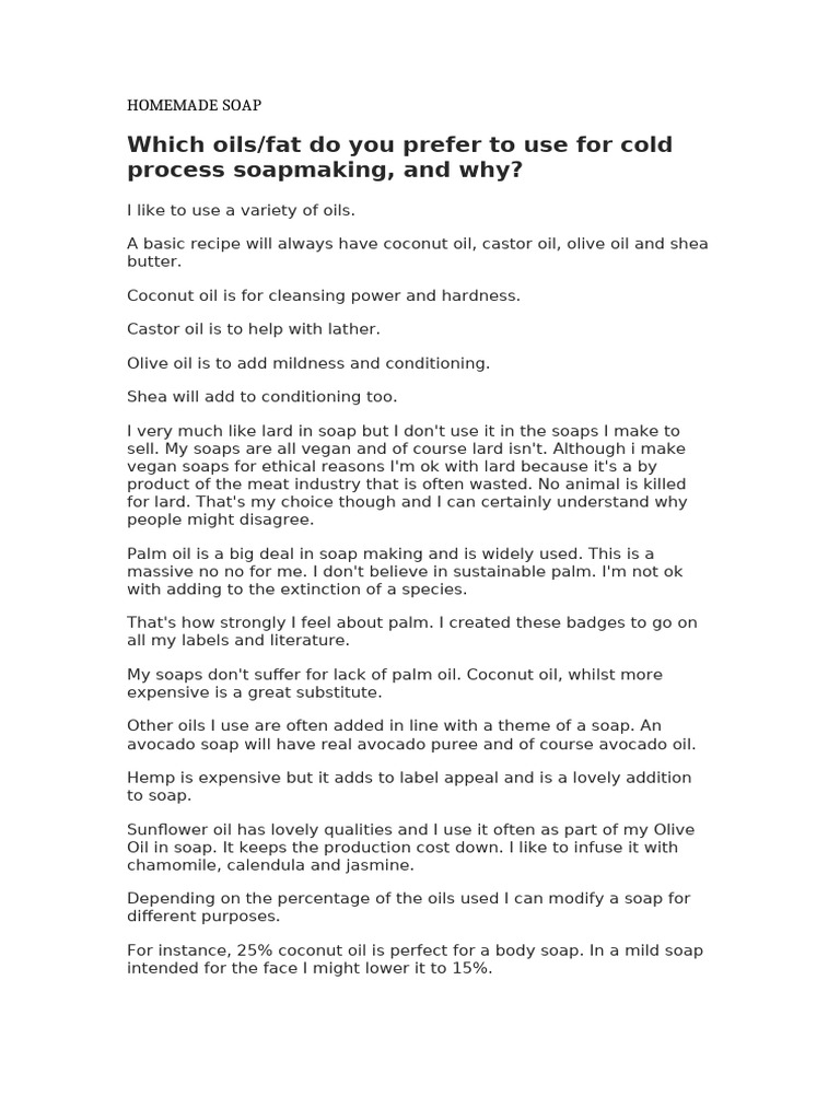 Essential Oils for Cold Process Soap | PDF