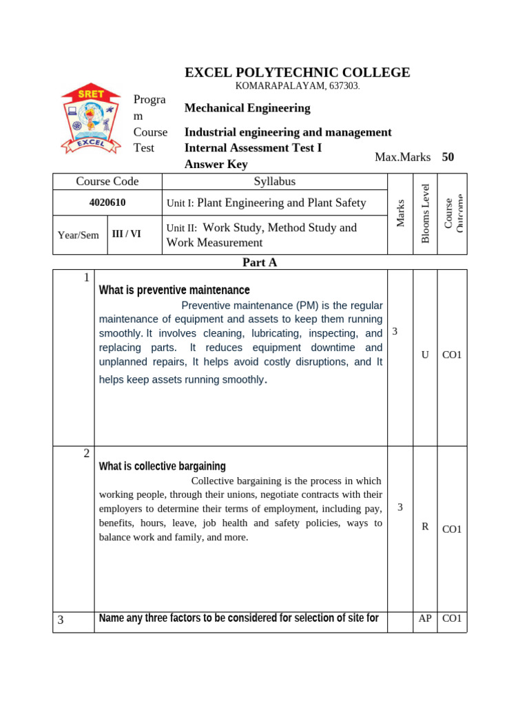 Mechanical Engineering Assessment Key | PDF