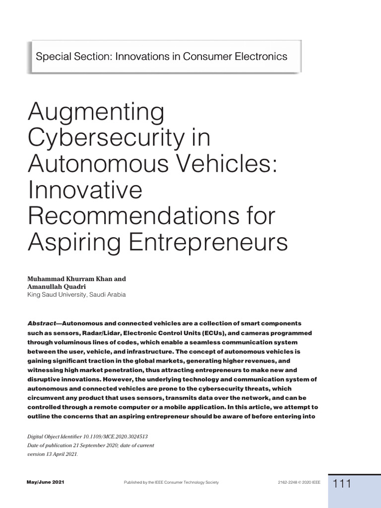 Cybersecurity Insights for Autonomous Vehicles | PDF | Computer ...