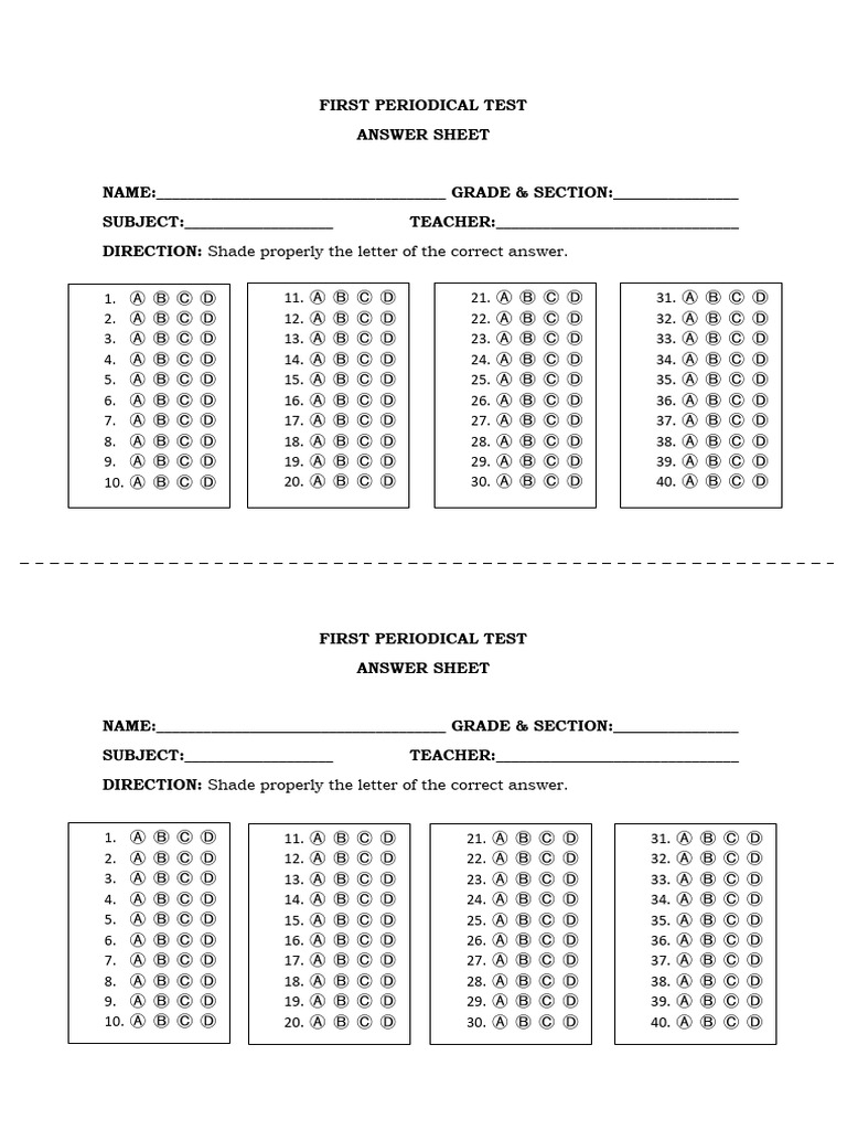 First Periodical Test Answer Sheet | PDF