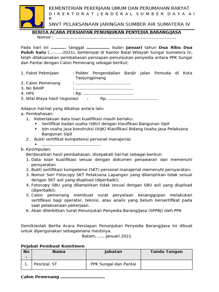 Persiapan Penunjukan Penyedia Jasa Banjir | PDF