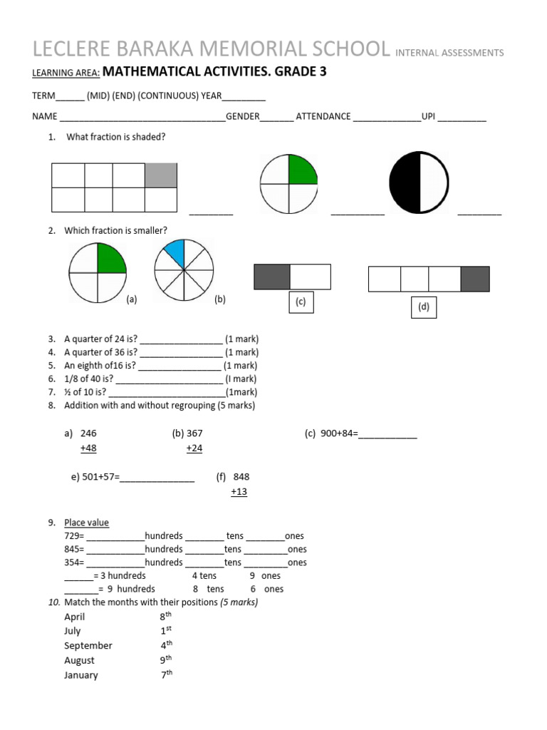 Grade 3 Term1 Mathematics | PDF | Chess | Chess Theory