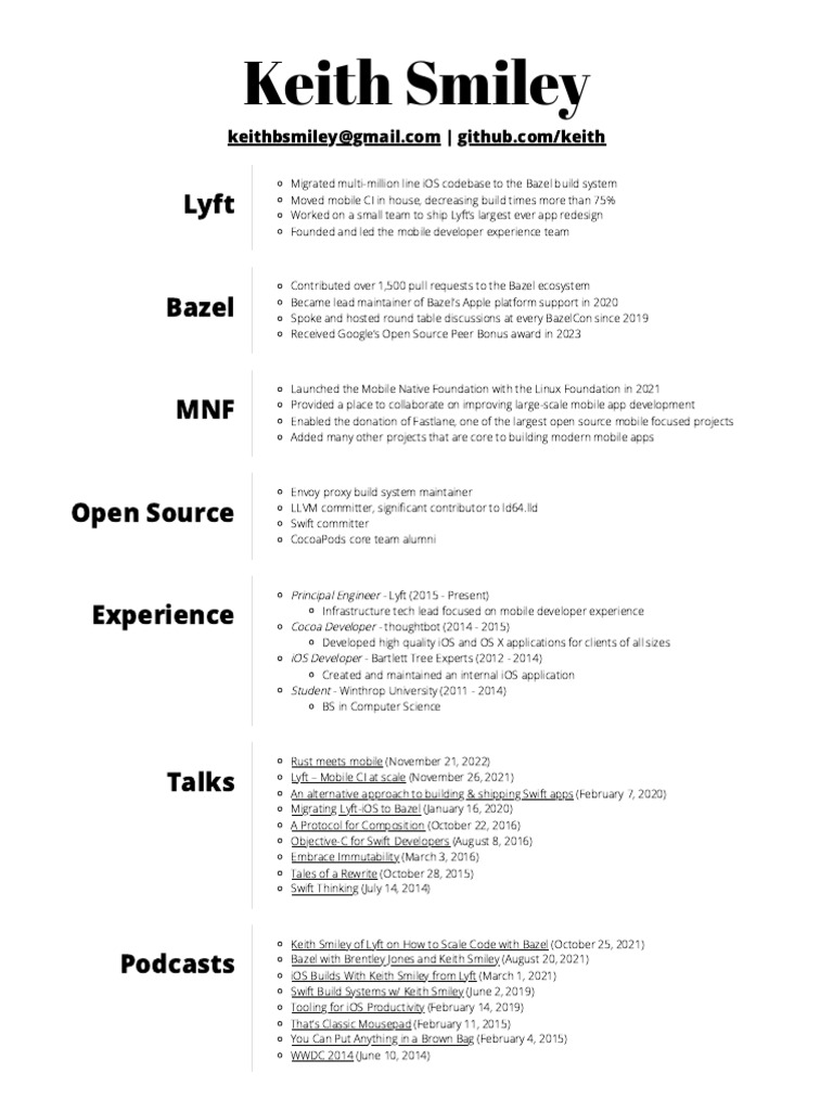 Keith Smiley Resume | PDF | Ios | Swift (Programming Language)
