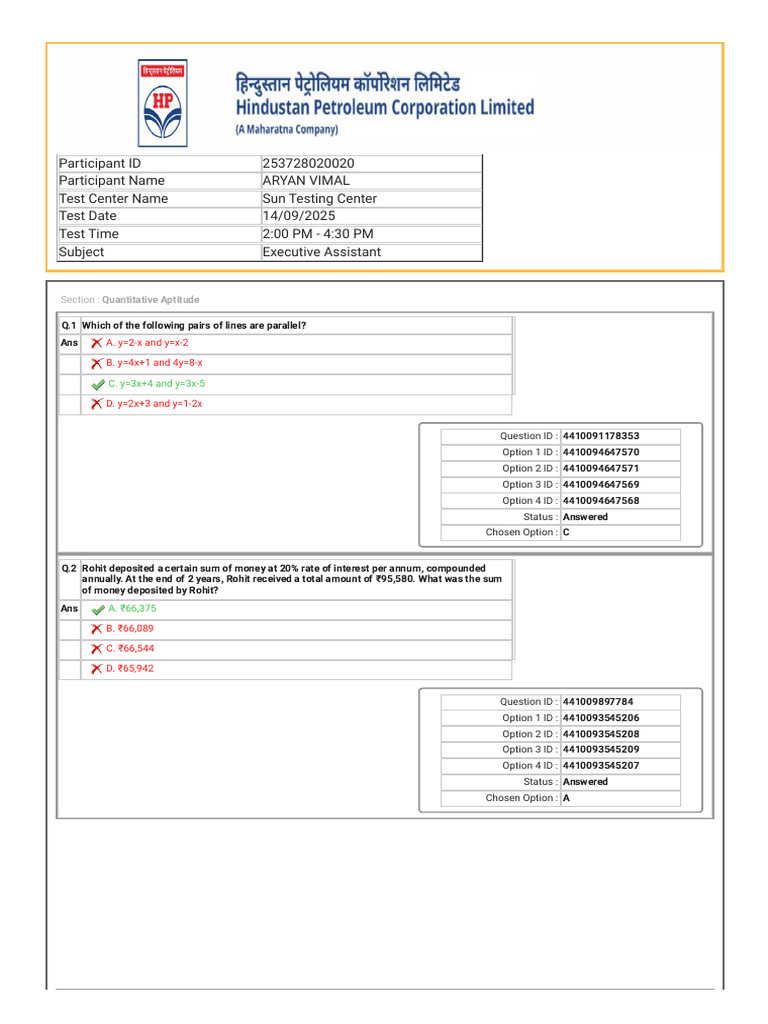 HPCL Answerkey | PDF | Interest | Arithmetic