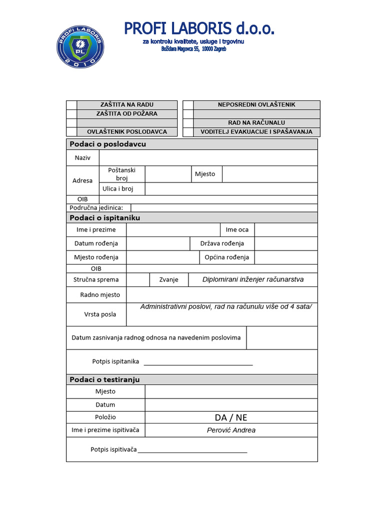 Dalibor Sever ZNR Test | PDF