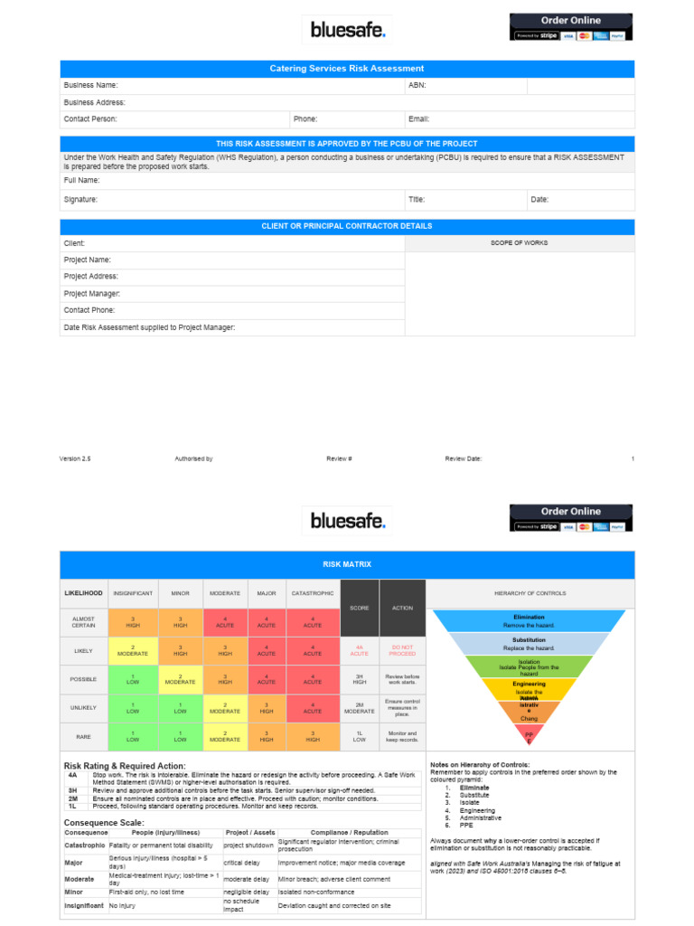 Catering Services Risk Assessment | PDF | Occupational Safety And ...