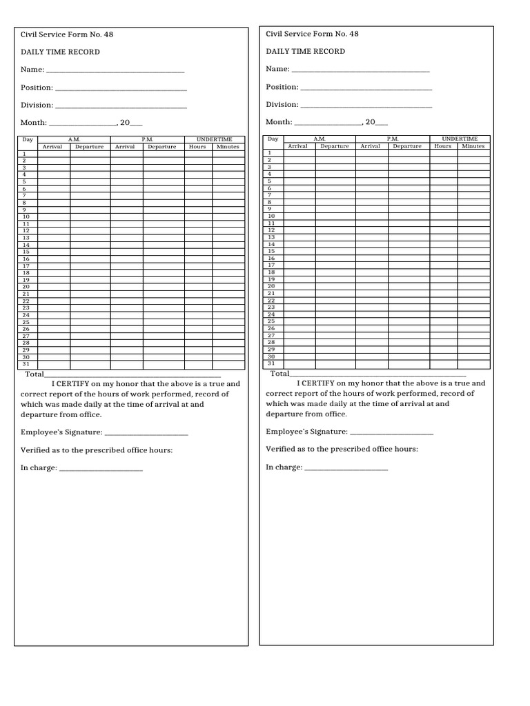 Daily Time Record Form Template | PDF