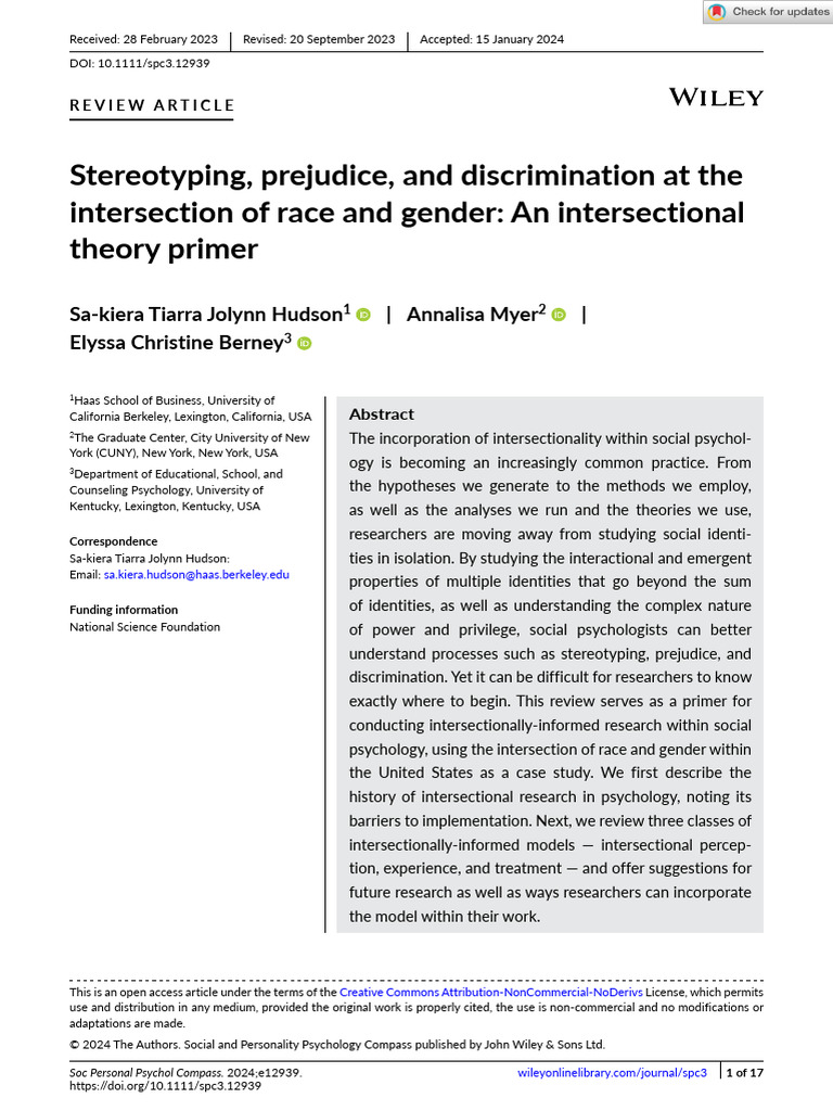 Intersectionality in Social Psychology Research | PDF ...