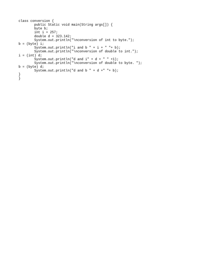 Java Type Conversion Examples | PDF