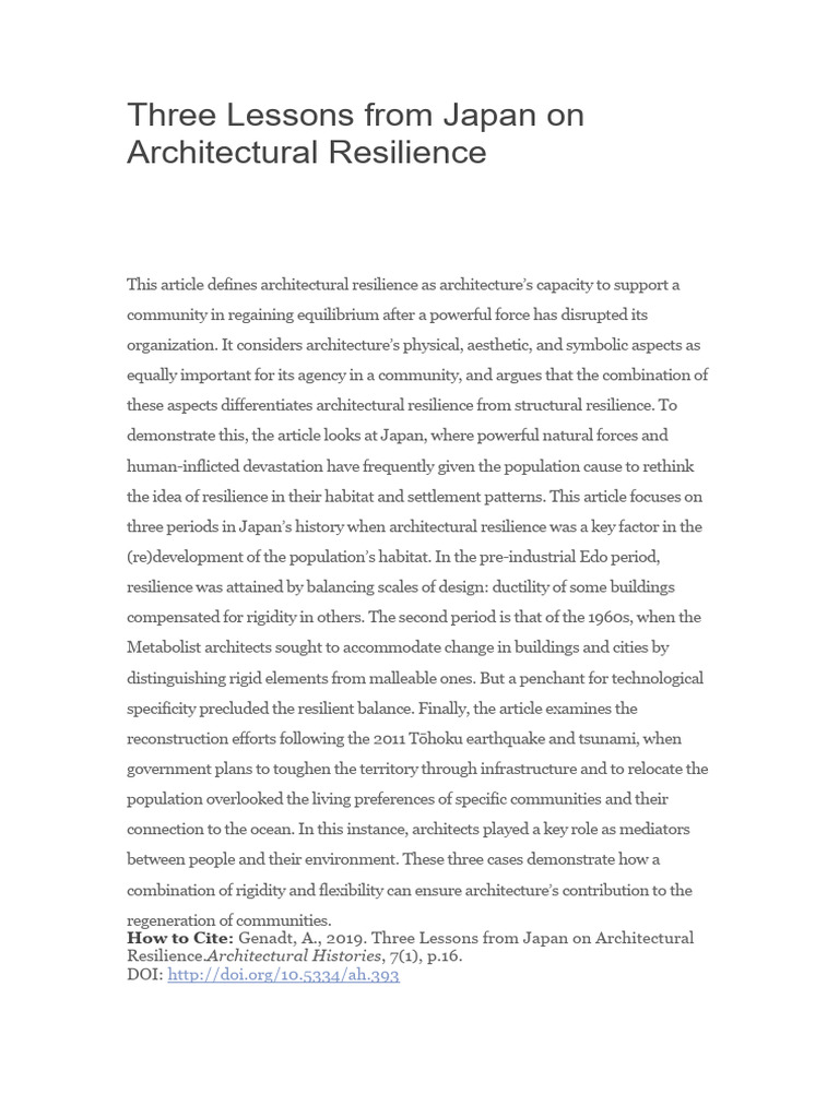 A - Genadt - Three Lessons From Japan On Architectural Resilience | PDF ...