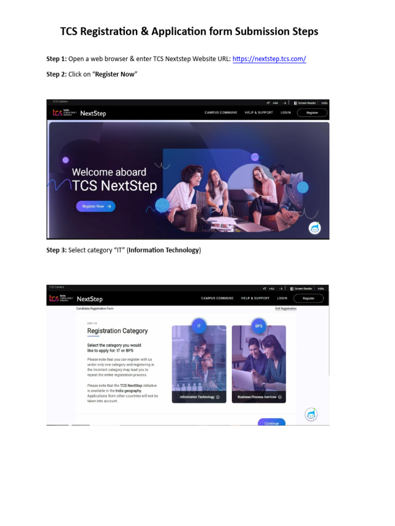 TCS Application Form Submission Guide | PDF