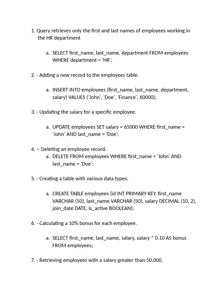 SQL Employee Management Queries Guide | PDF | Database Index | Data ...