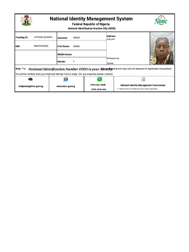 National Identification Number Slip | PDF
