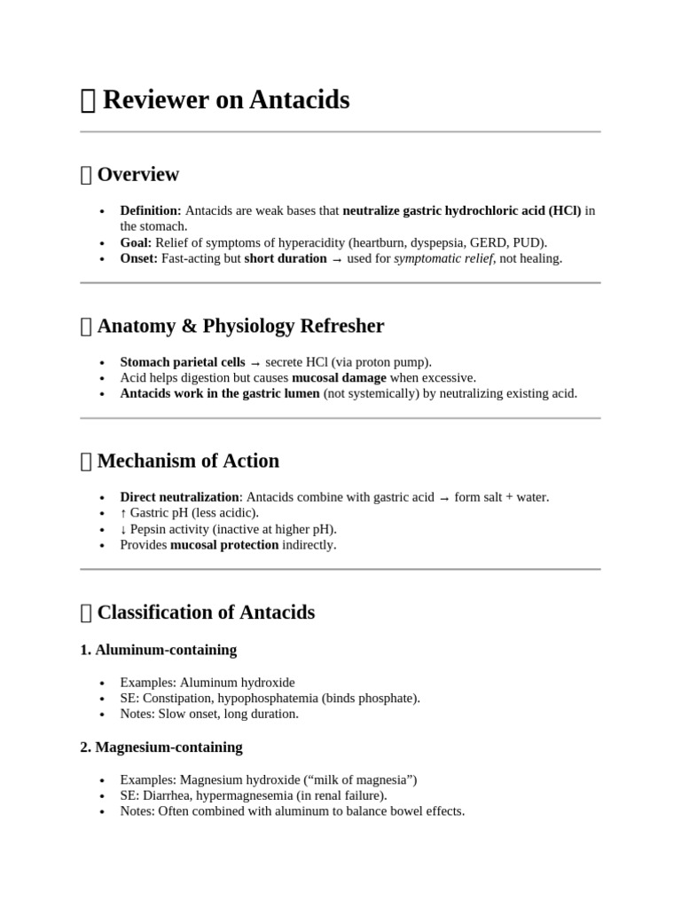 Antacids: Types, Uses, and Considerations | PDF | Medical Specialties ...