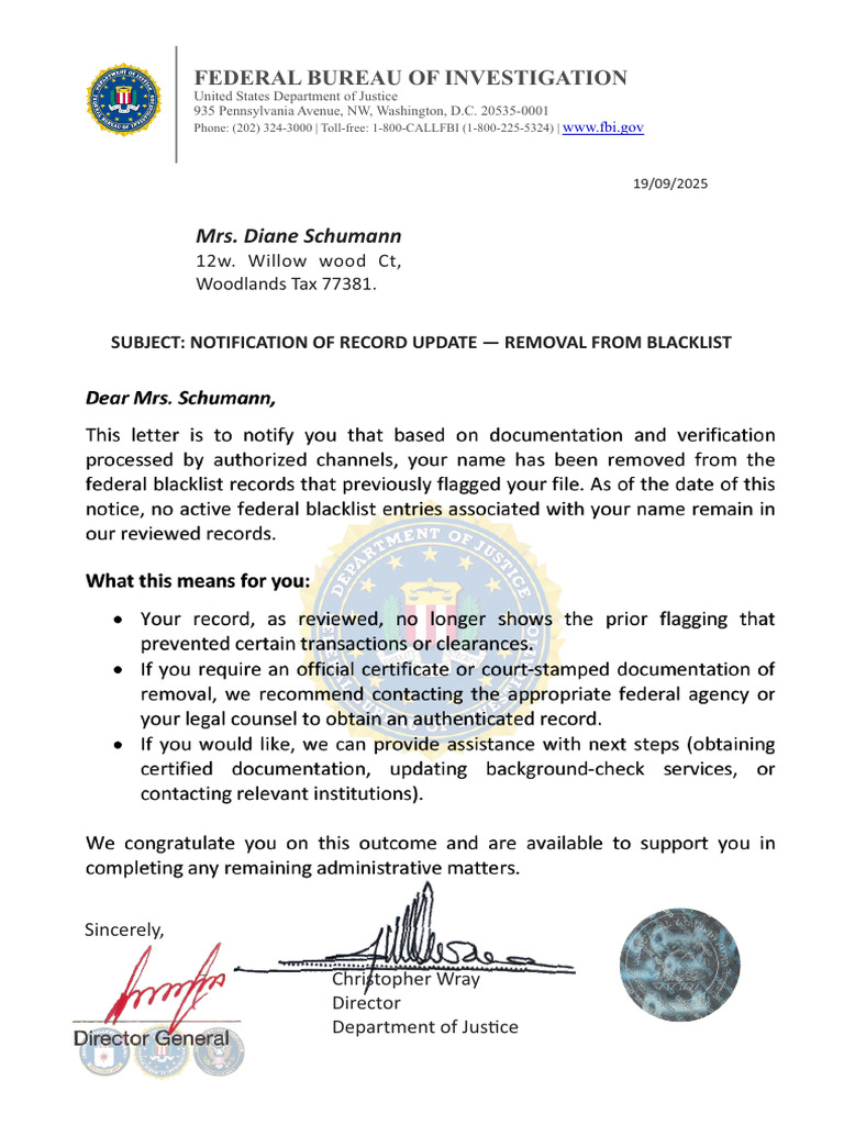 FBI Record Update Notification | PDF