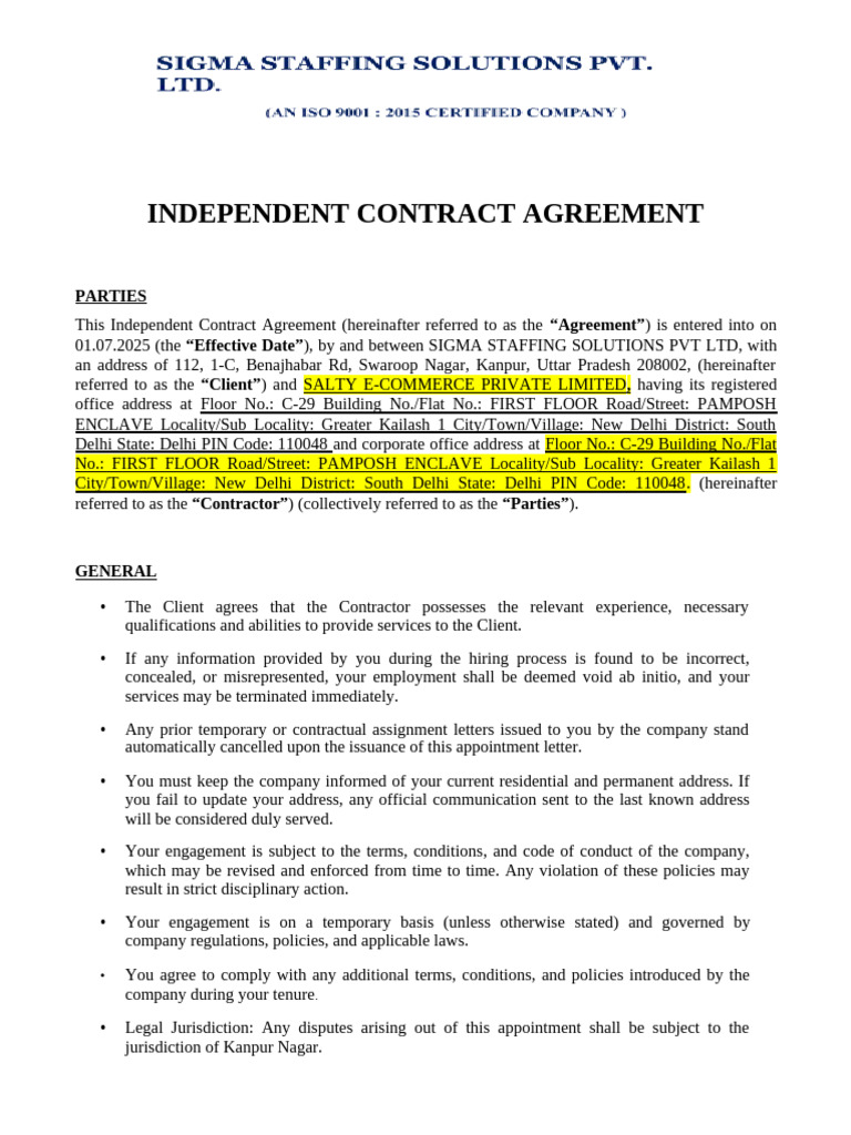 Independent Contractor Agreement 2025 | PDF | Intellectual Property ...