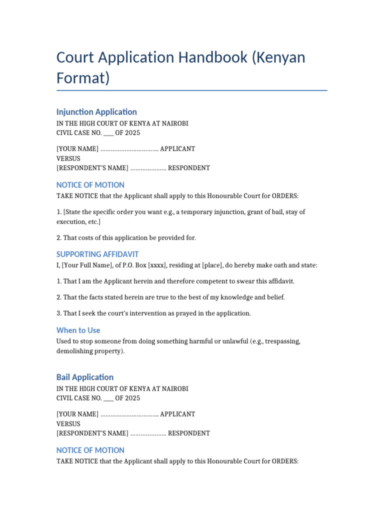 Kenyan Court Application Guide | PDF | Affidavit | Lawsuit