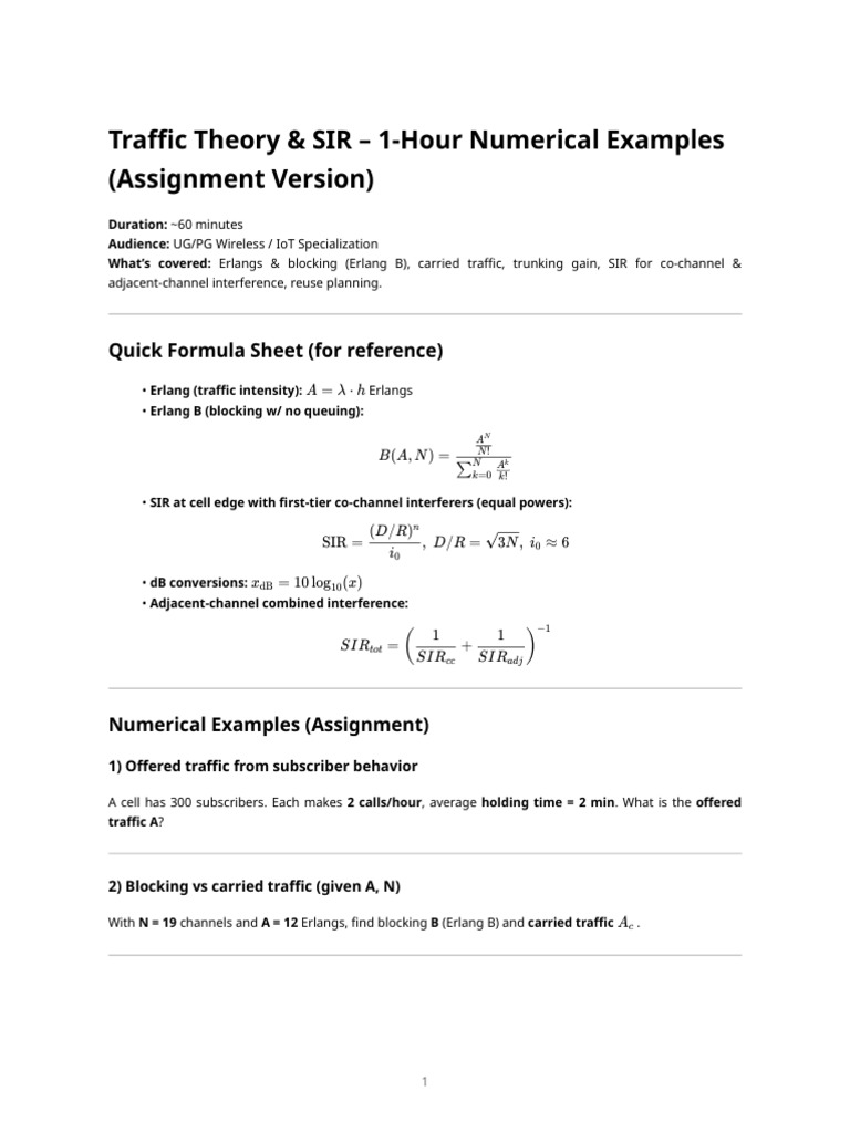 Traffic Theory & SIR Numerical Examples | PDF | Telecommunications ...