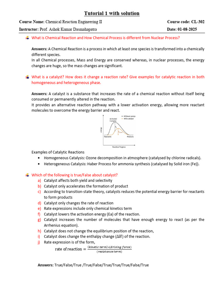 Chemical Reaction Engineering Basics | PDF | Catalysis | Chemical Reactions