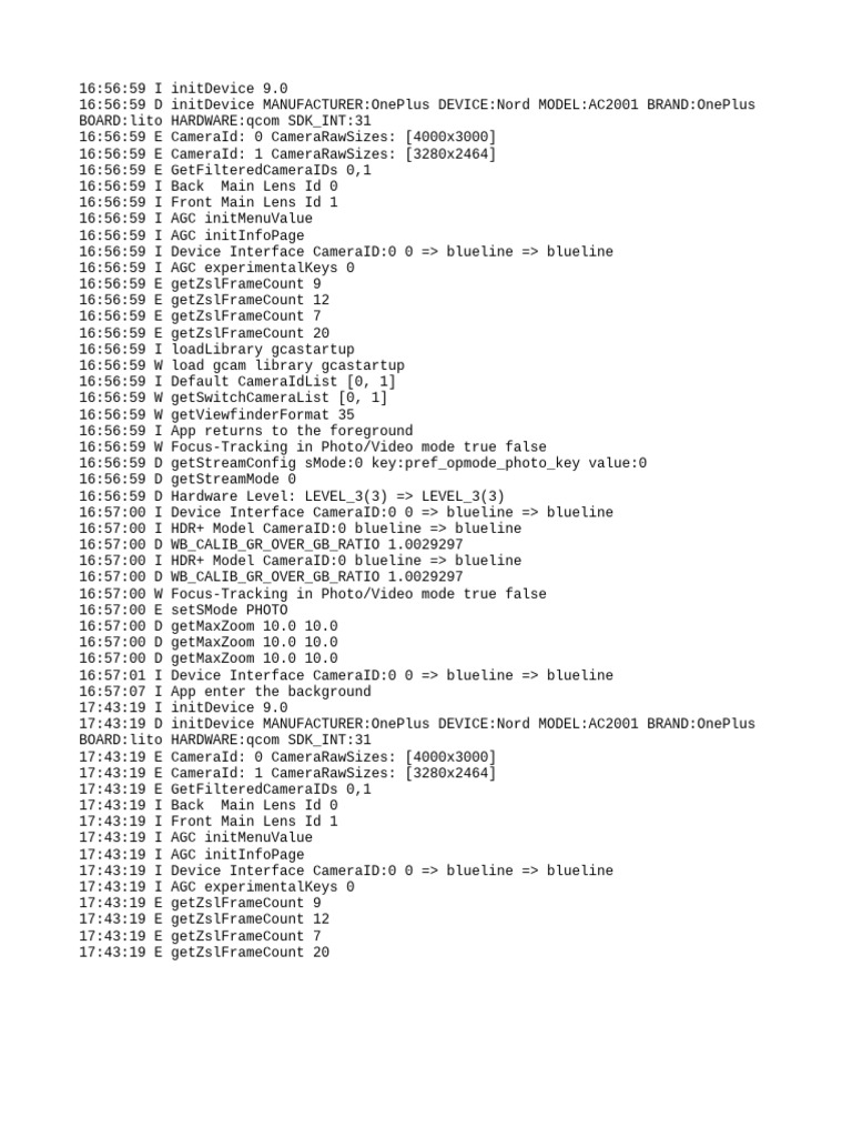 OnePlus Nord Camera Initialization Log | PDF