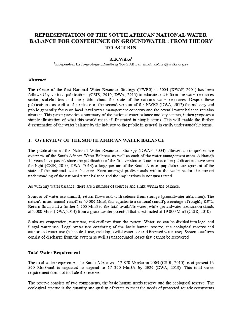 The National Water Balance Explained-RSA | PDF | Water | Groundwater