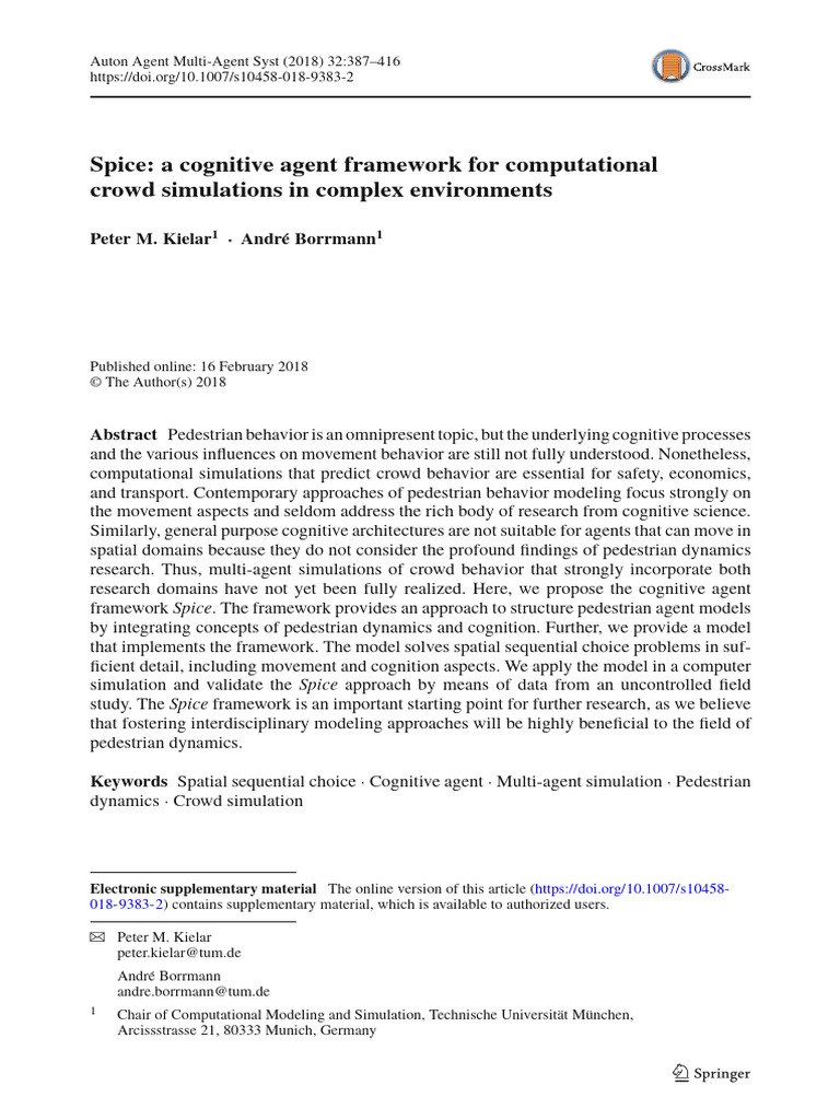 Cognitive Agent Framework for Crowd Simulations | PDF | Agent Based ...
