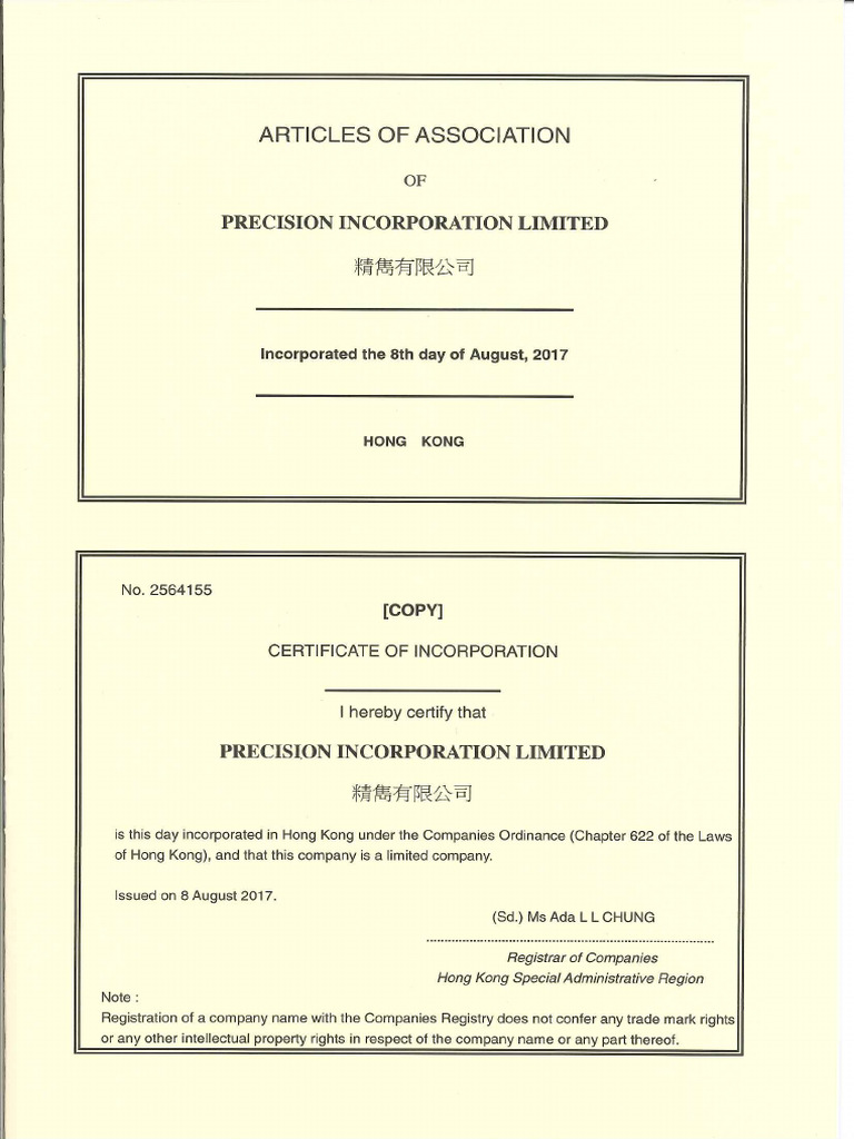 Precision - Articles of Association | PDF