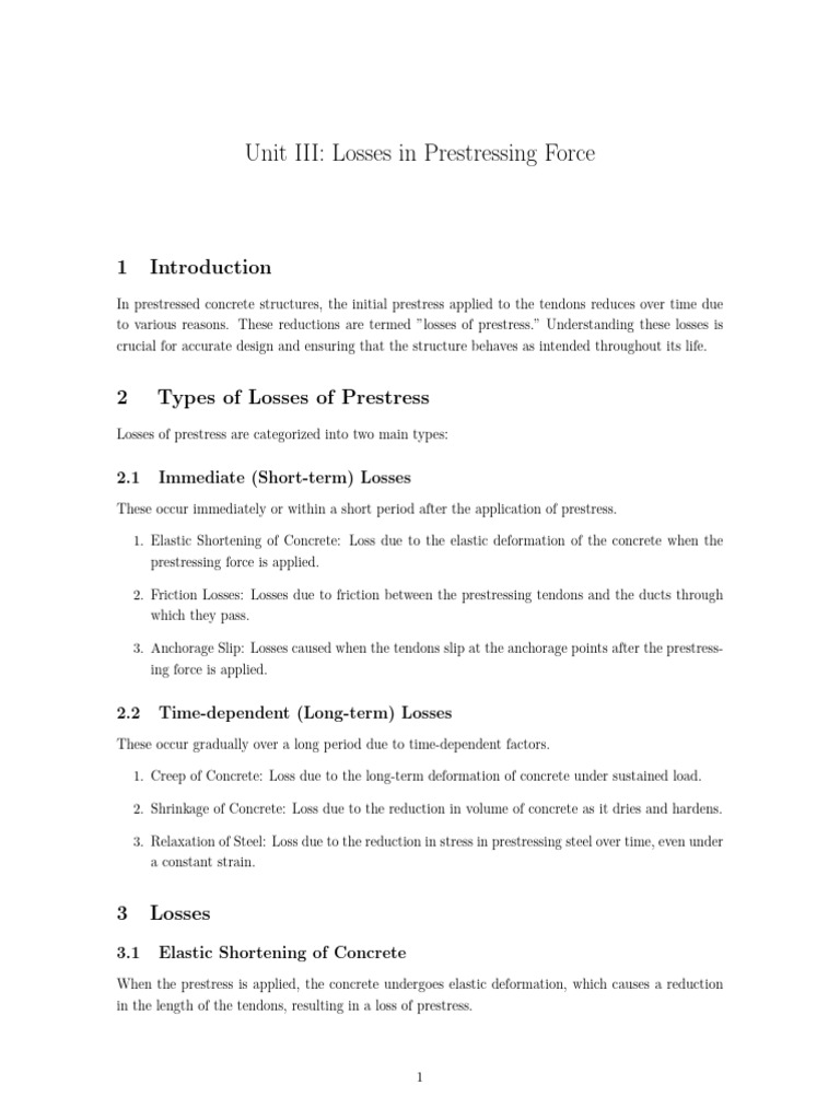 Unit 3 Prestress Losses | PDF | Prestressed Concrete | Elasticity (Physics)