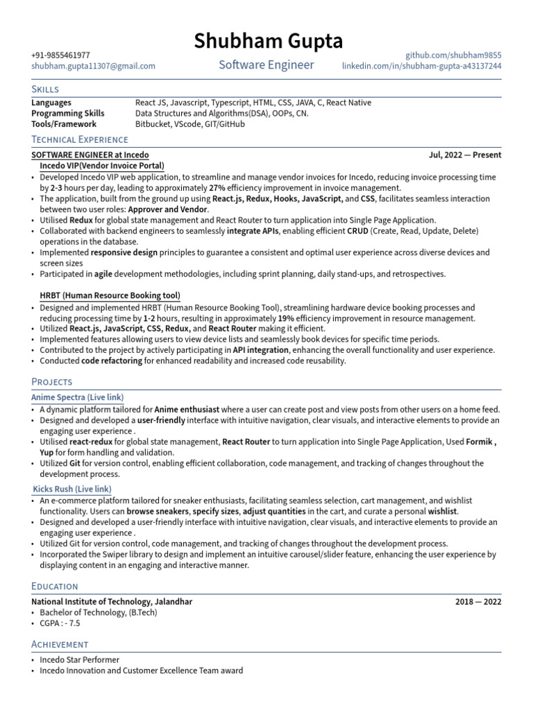 Shubham Gupta - Software Engineer Profile | PDF | Software Engineering ...