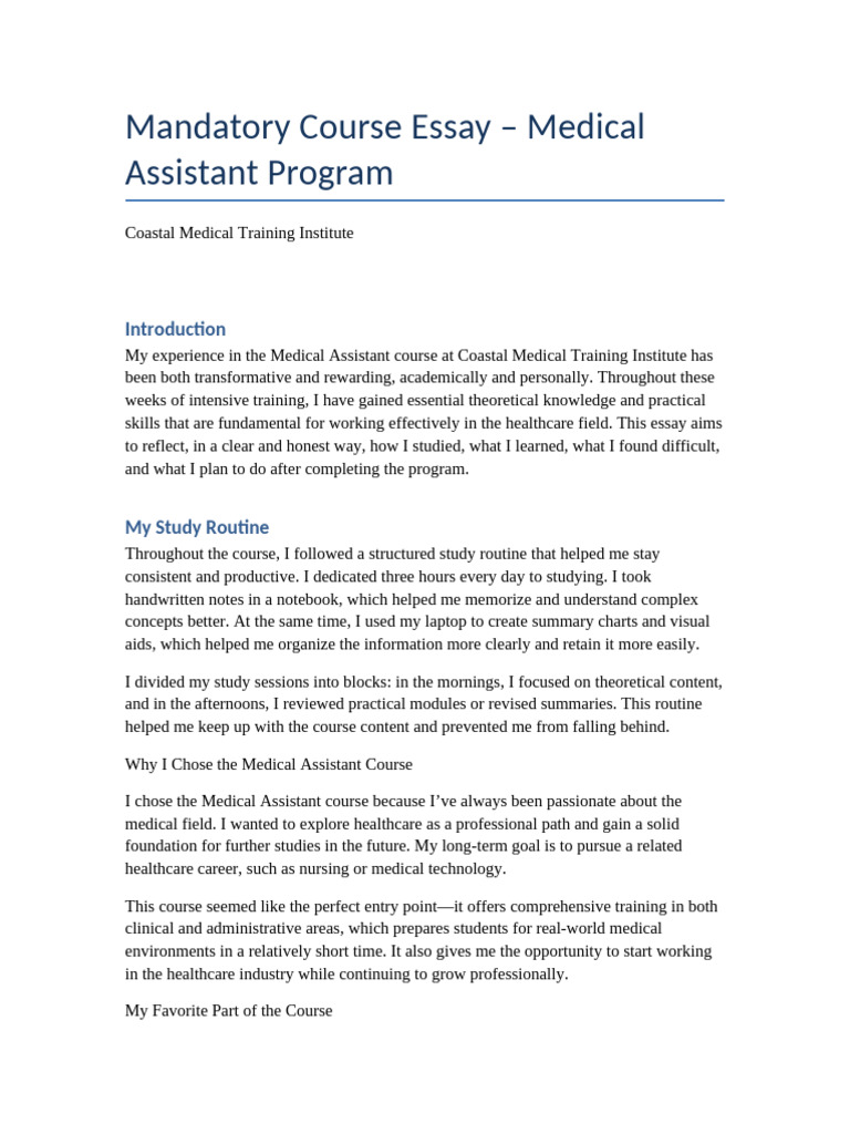 Final Course Essay Medical Assistant | PDF | Electronic Health Record ...