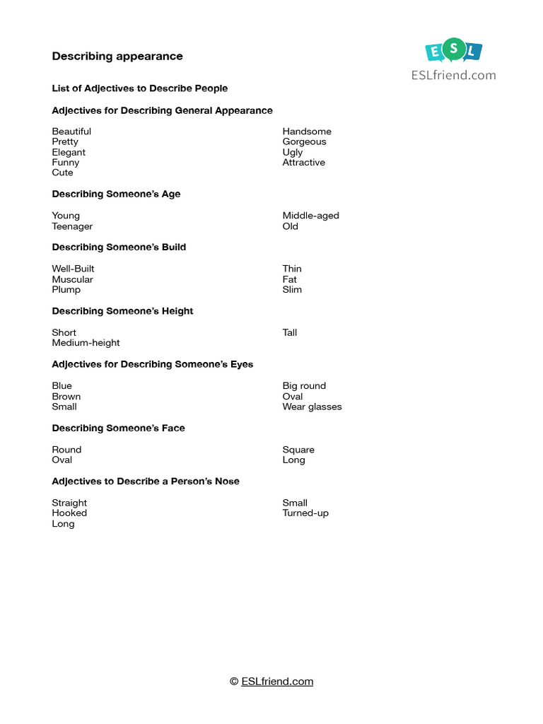 ESLConversation AppearanceVoc | PDF