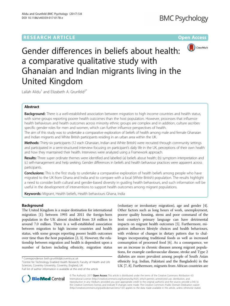 Gender Health Beliefs in Migrants UK | PDF | Behavior | Chronic Condition