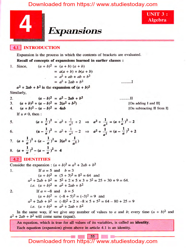 ICSE Class 9 Maths Chapter 04 Expansions | PDF