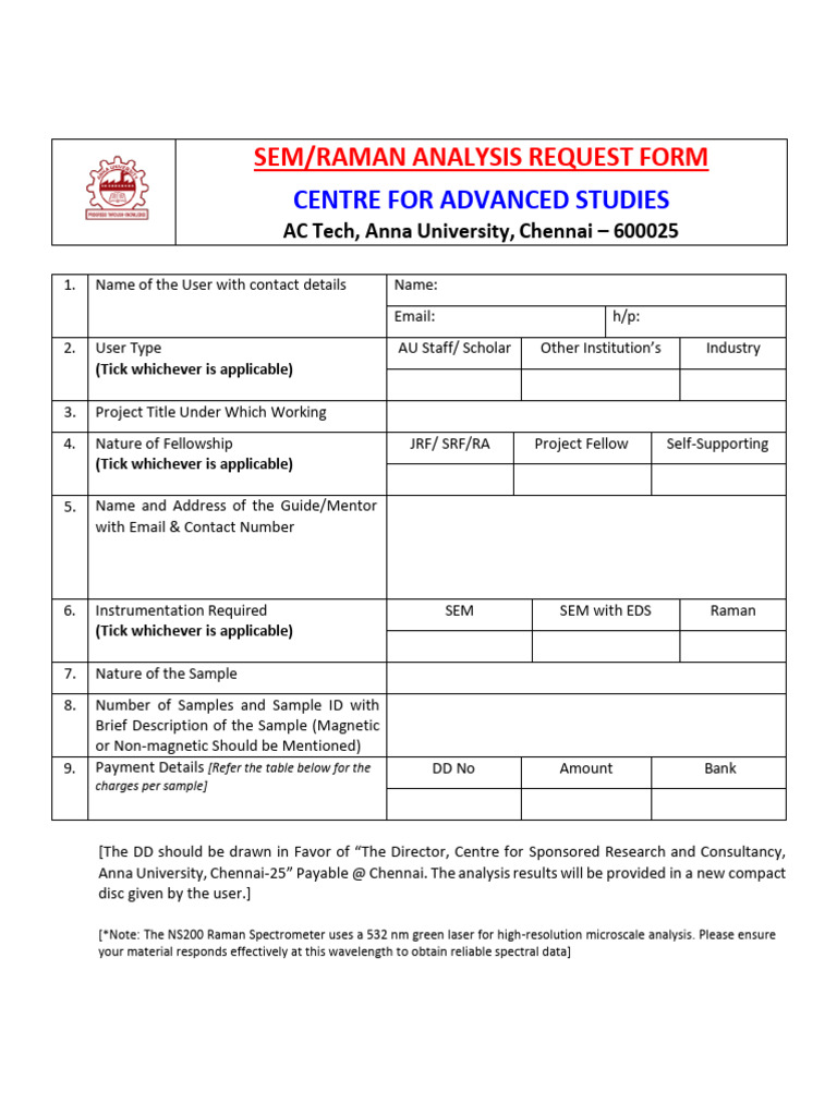 SEM/Raman Analysis Request Form | PDF | Raman Spectroscopy | Scanning ...