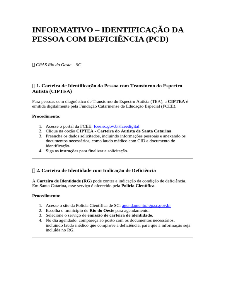 Informativo Identificação PCD | PDF