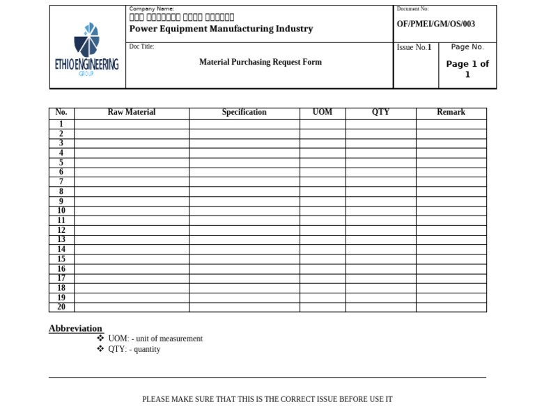 Material Purchasing Request Form | PDF