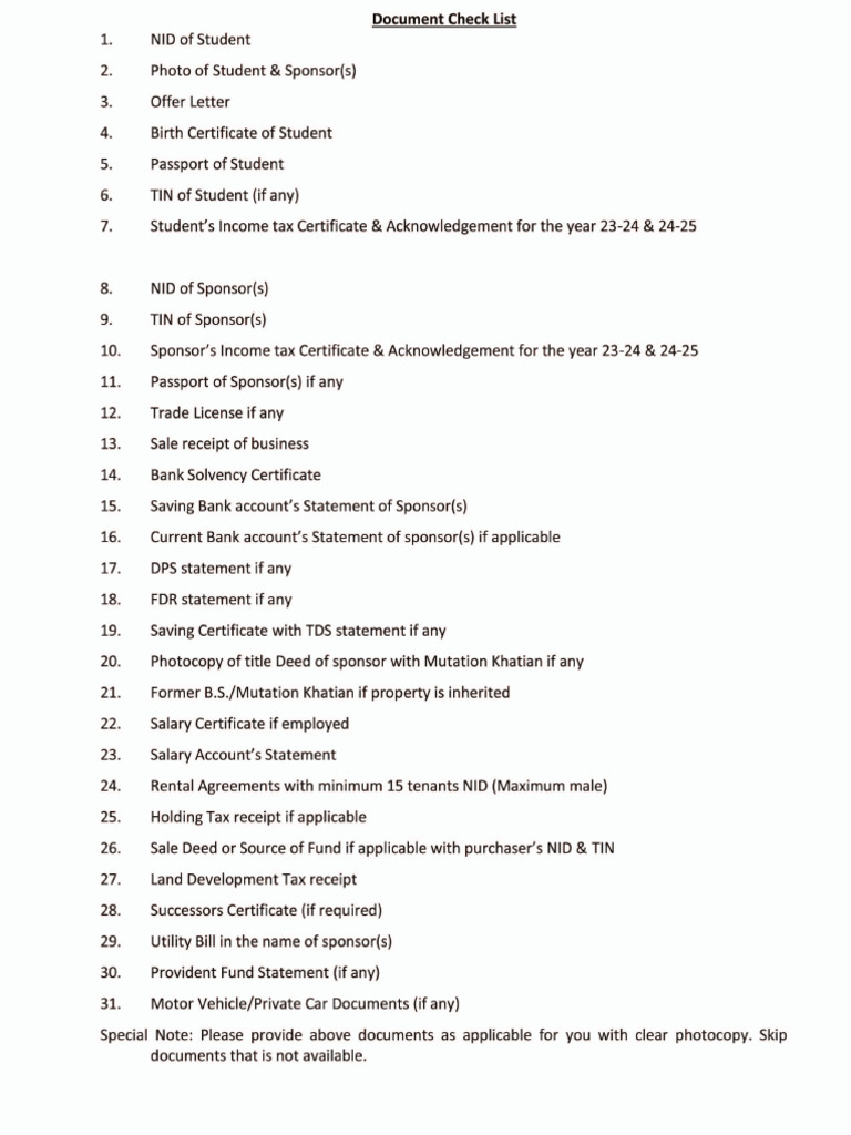 Document Check List | PDF