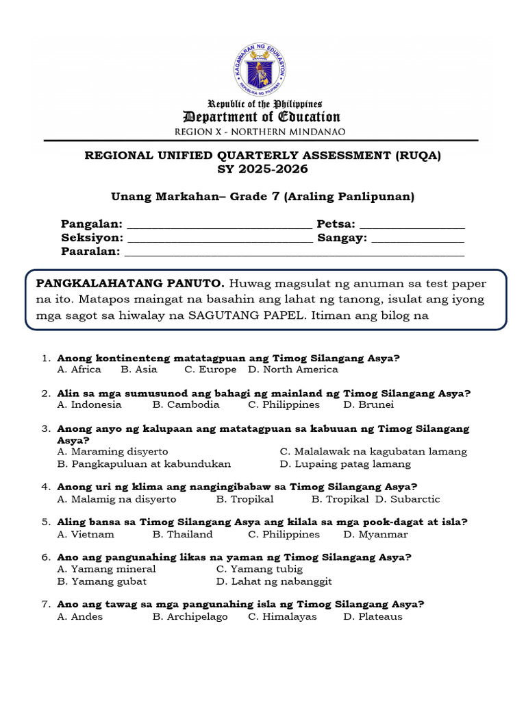 AP G7 Test QuestionnaireQ1 2025 26 | PDF
