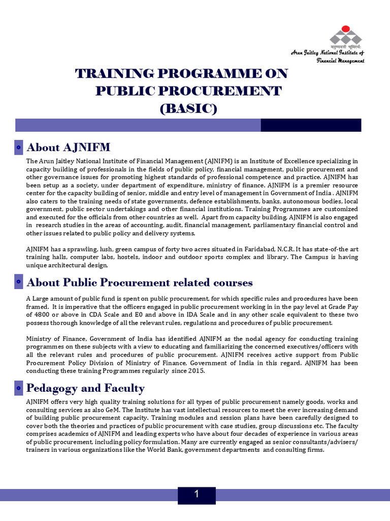 AJNIFM Public Procurement Training Program | PDF | Procurement | Economies