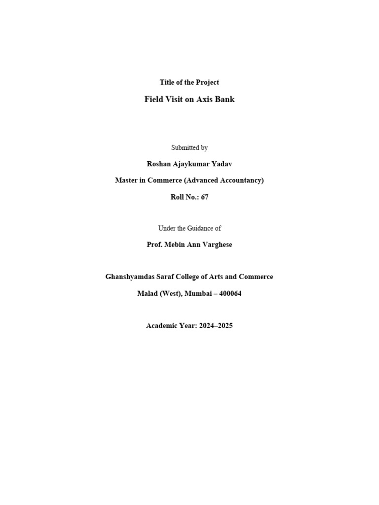 Axis Bank Field Verification Report | PDF | Banks | Qualitative Research