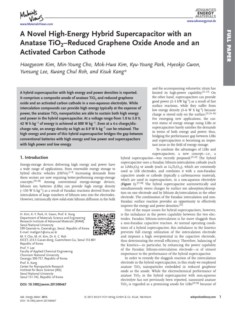High-Energy Hybrid Supercapacitor Design | PDF | Electrode | Graphene