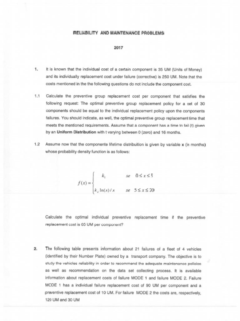 Relia Maint Prob 2018 Solutions | PDF