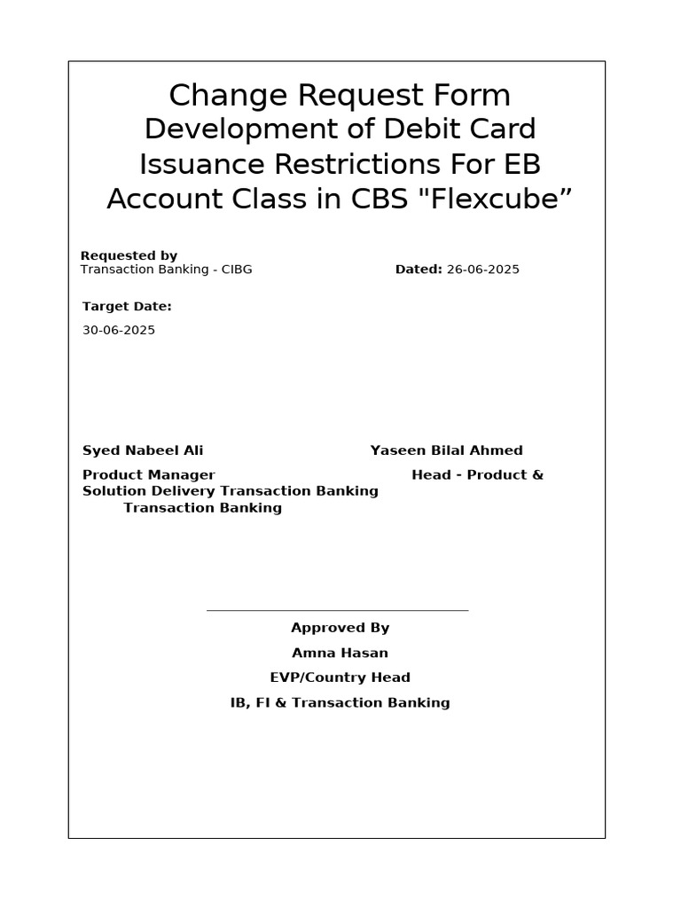 Change Request Form Debit Card Restrictions | PDF
